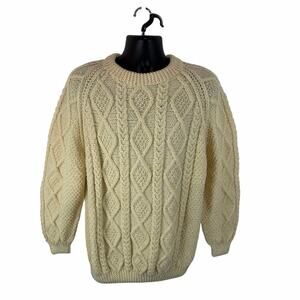 Vintage Quills Woolen Market Ireland Hand Knit Chunky Cable Wool Sweater Large